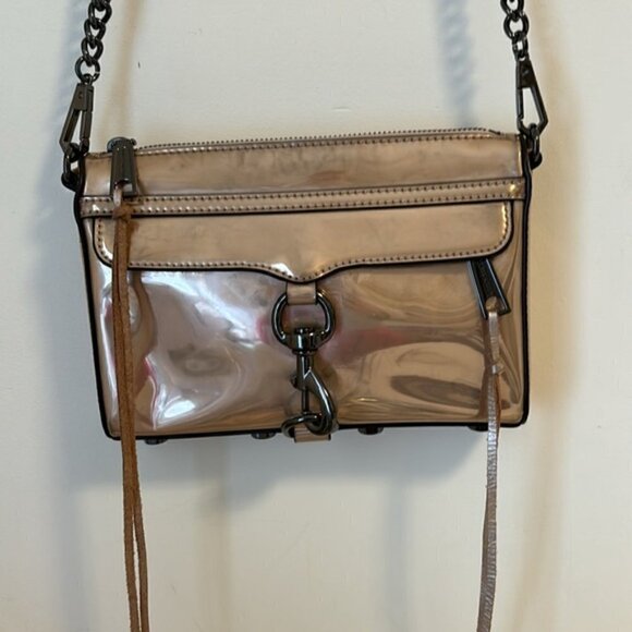 Rebecca Minkoff Mini MAC Rose Gold mirrored CrossBody Bag chain strap - Picture 4 of 13